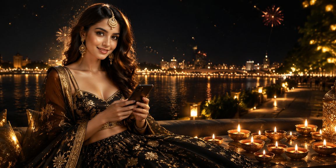 Ahmedabad riverfront lit during Diwali